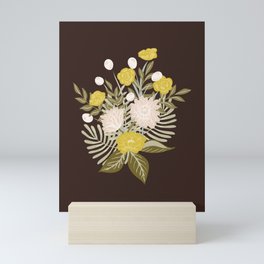 Floral wandering - retro flower bouquet - yellow and brown Mini Art Print