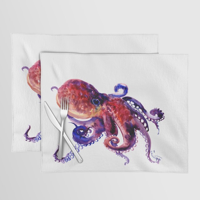 Octopus, Red Purple Sea World OCtopus art Placemat