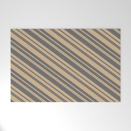[ Thumbnail: Tan and Dim Grey Colored Lined/Striped Pattern Welcome Mat ]