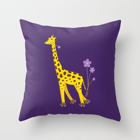 Funny Giraffe Roller Skating Throw Pillow