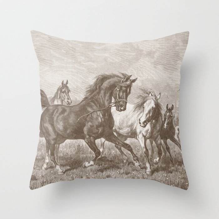 HORSES ON A PASTURE  Throw Pillow