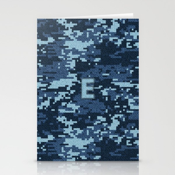 Personalized E Letter on Blue Military Camouflage Air Force Design, Veterans Day Gift / Valentine Gift / Military Anniversary Gift / Army Birthday Gift iPhone Case Stationery Cards