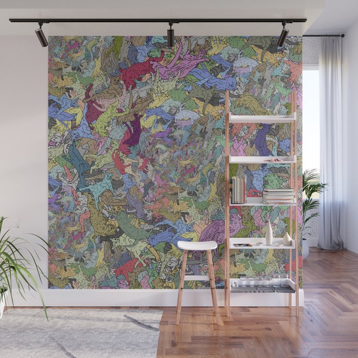 Colorful Flying Cats Wall Mural