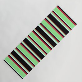 [ Thumbnail: Crimson, Light Green, Light Cyan, and Black Colored Pattern of Stripes Yoga Mat ]
