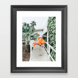Flamingo Beach House, Wildlife Architecture Jungle Photography, Eclectic Birds Digital Art Framed Art Print