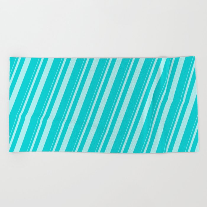 Turquoise & Dark Turquoise Colored Stripes Pattern Beach Towel