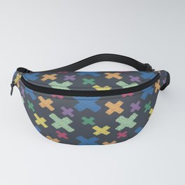 Modern colorful geometric tie dye X pattern on navy Fanny Pack