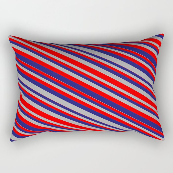 Midnight Blue, Dark Grey & Red Colored Striped/Lined Pattern Rectangular Pillow