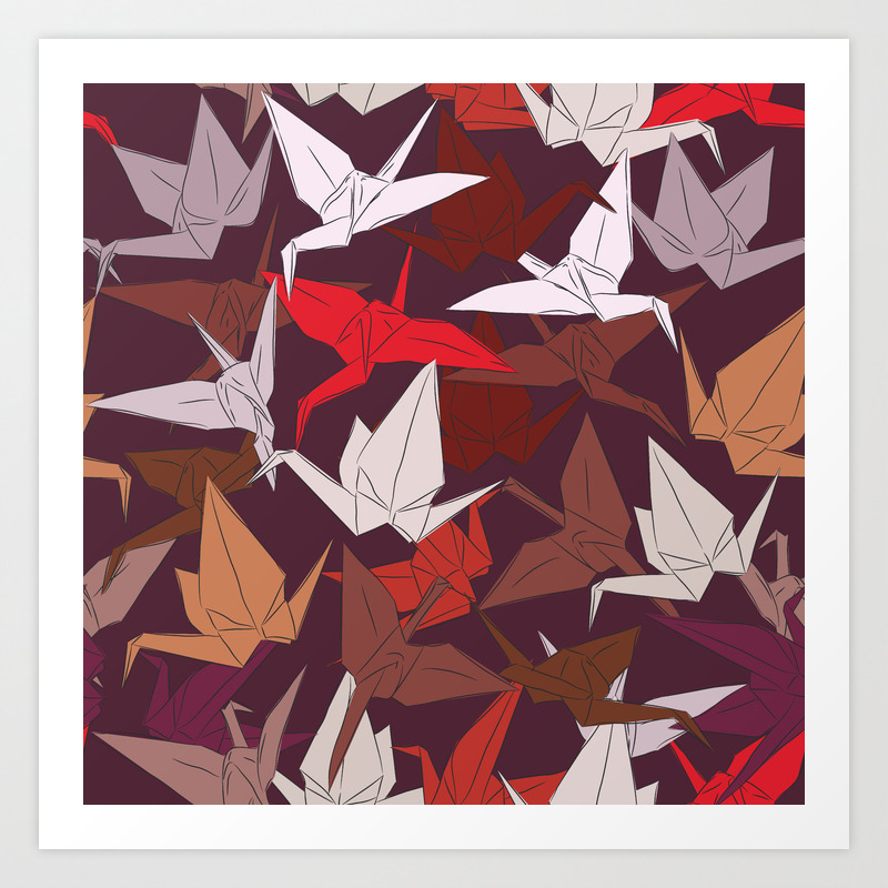 Japanese Origami Paper Cranes Symbol Of Happiness Luck And Longevity Sketch Art Print By Ekaterinap Society6