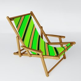 [ Thumbnail: Lime, Coral, Green, and Black Colored Lined Pattern Sling Chair ]