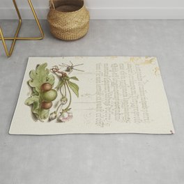 Calligraphic poster with fruit and  flowers Area & Throw Rug
