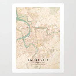 Taipei City, Taiwan - Vintage Map Art Print