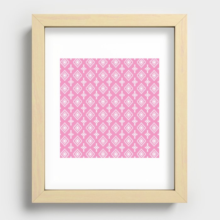 Pink and White Native American Tribal Pattern Recessed Framed Print