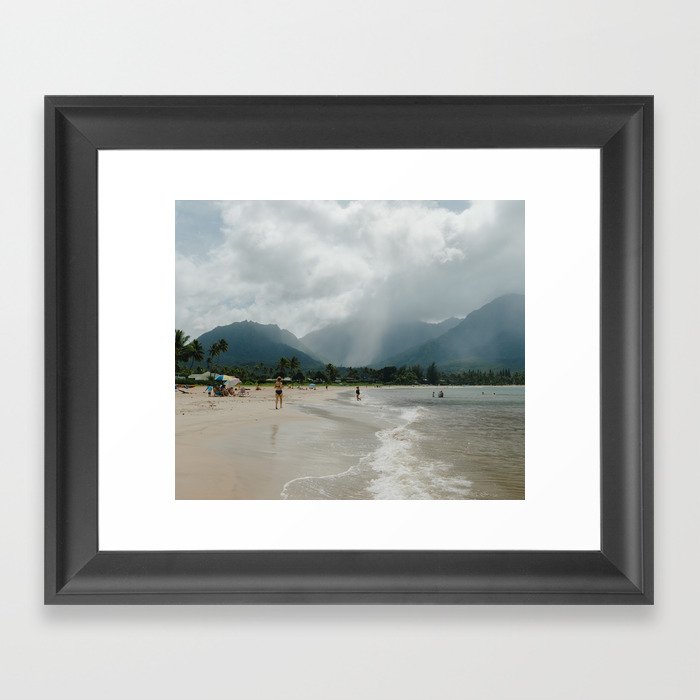 Beach with Mountains in the Background Framed Art Print