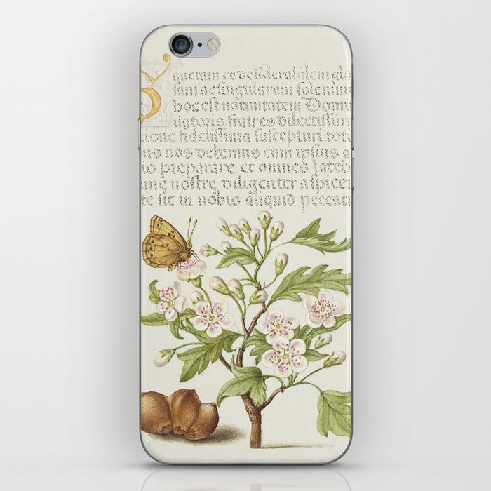 Vintage calligraphic art with green plants iPhone Skin