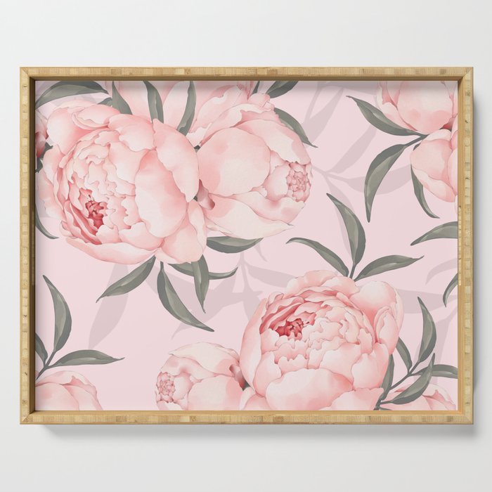 Pink on Pink Peony Vintage Flowers Serving Tray