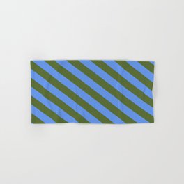 [ Thumbnail: Cornflower Blue and Dark Olive Green Colored Lines/Stripes Pattern Hand & Bath Towel ]