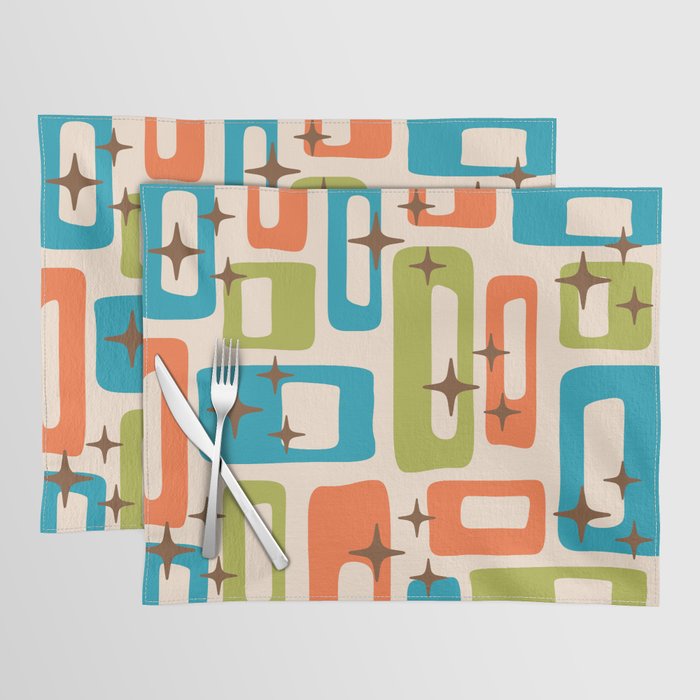 Retro Mid Century Modern Abstract Pattern 921 Googie Orange Chartreuse Turquoise Placemat