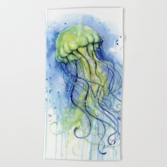 Jellyfish Watercolor Beautiful Sea Creatures Beach Towel