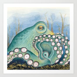 Green Octopus Watercolor Art Art Print
