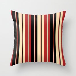 [ Thumbnail: Beige, Red, and Black Colored Striped Pattern Throw Pillow ]