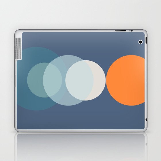 Geometric Minimalistic Circle Bubble Design Pattern in Blue and Orange Laptop & iPad Skin