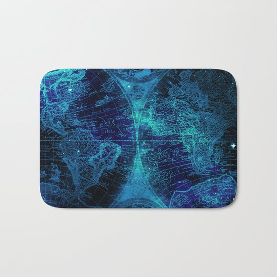 Antique World Star Map in Space Navy Blue Bath Mat