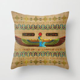Egyptian Goddess Isis Ornament on papyrus Throw Pillow