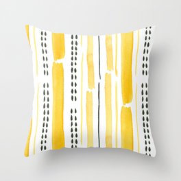 Yellow and black vertical lines, watercolor and ink Throw Pillow