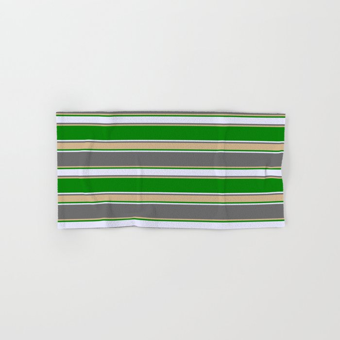Dim Gray, Tan, Green & Lavender Colored Pattern of Stripes Hand & Bath Towel