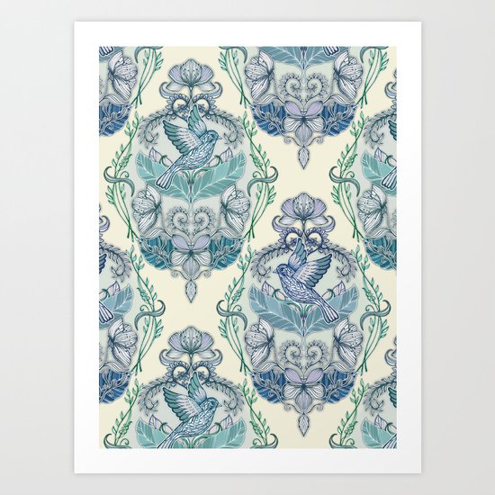Not Even a Sparrow - hand drawn vintage bird illustration pattern Art Print