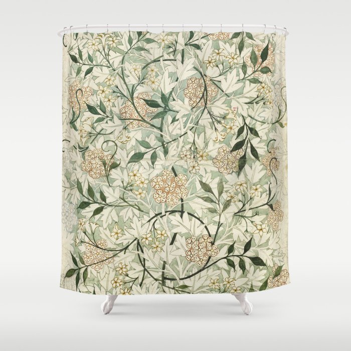 Shabby vintage ivory green rustic floral pattern Shower Curtain