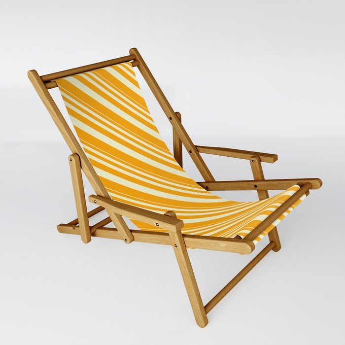 Light Yellow and Orange Colored Lined Pattern Sling Chair