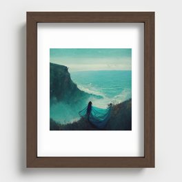 Woman on ocean cliff Recessed Framed Print
