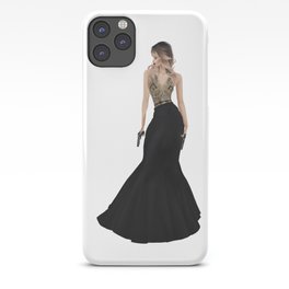Lady with Guns and a Dress iPhone Case | White, Avatar, Character, Simple, Game, Blackandwhite, Royal, Photo, Elegant, Gun 