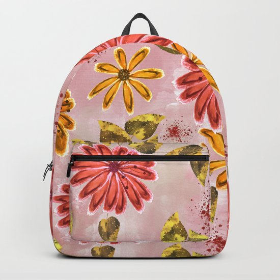 Pink, orange flowers. Backpack