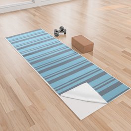 [ Thumbnail: Slate Gray & Sky Blue Colored Stripes/Lines Pattern Yoga Towel ]