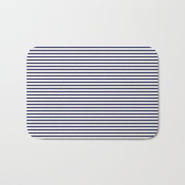 [ Thumbnail: Midnight Blue & Beige Colored Striped Pattern Bath Mat ]