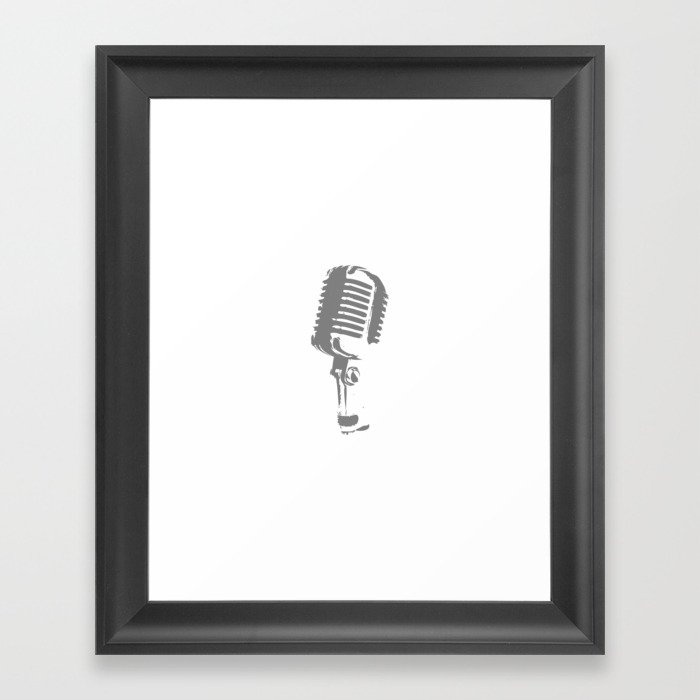 Microphone Silhouette Grey Framed Art Print