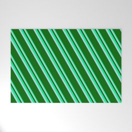 [ Thumbnail: Green, Powder Blue & Dark Green Colored Lines Pattern Welcome Mat ]