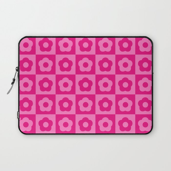 Hot Pink Checkered Floral Laptop Sleeve