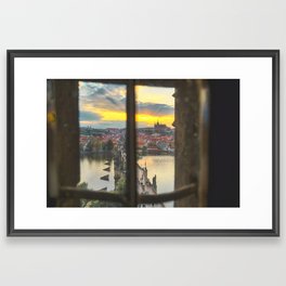 Prague Castle along the Vltava River overlooking Prague, Czech Republic Framed Art Print