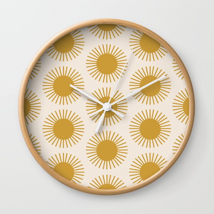 Golden Sun Pattern Wall Clock
