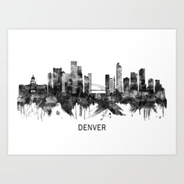 Denver Colorado Skyline BW Art Print