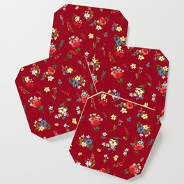 Summer flowers on red background Coaster