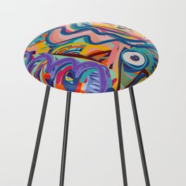 The Purple Kid with his Mother and the Bird Graffiti Art Expressionism Counter Stool