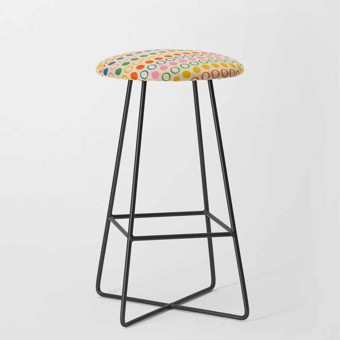 Polka Dot Stripes and Rings Pattern in Retro Rainbow Colors Bar Stool