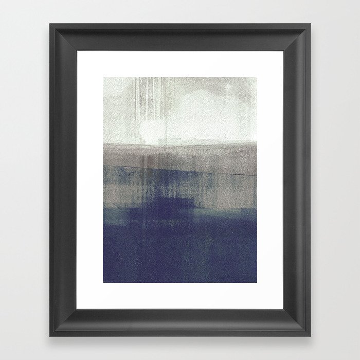 Navy Blue and Grey Minimalist Abstract Landscape Framed Art Print