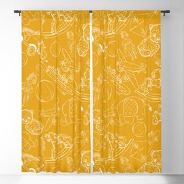 Mustard and White Toys Outline Pattern Blackout Curtain