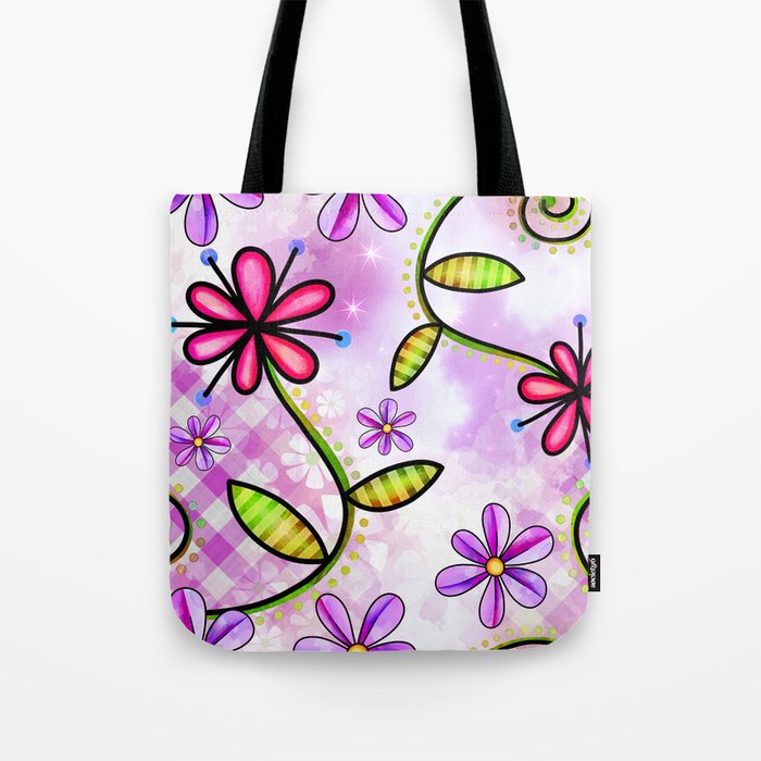 Watercolor Doodle Floral Collage Pattern 03 Tote Bag